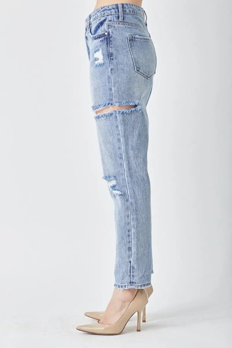 Shoes Trendsi RISEN Distressed Jeans Women's Slim Cropped Trendy Denim USA Ship