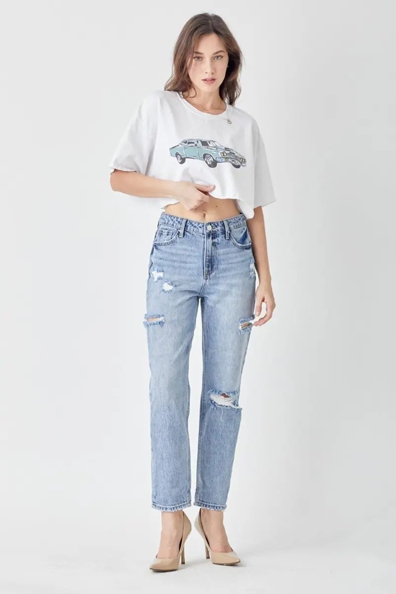 Shoes Trendsi RISEN Distressed Jeans Women's Slim Cropped Trendy Denim USA Ship