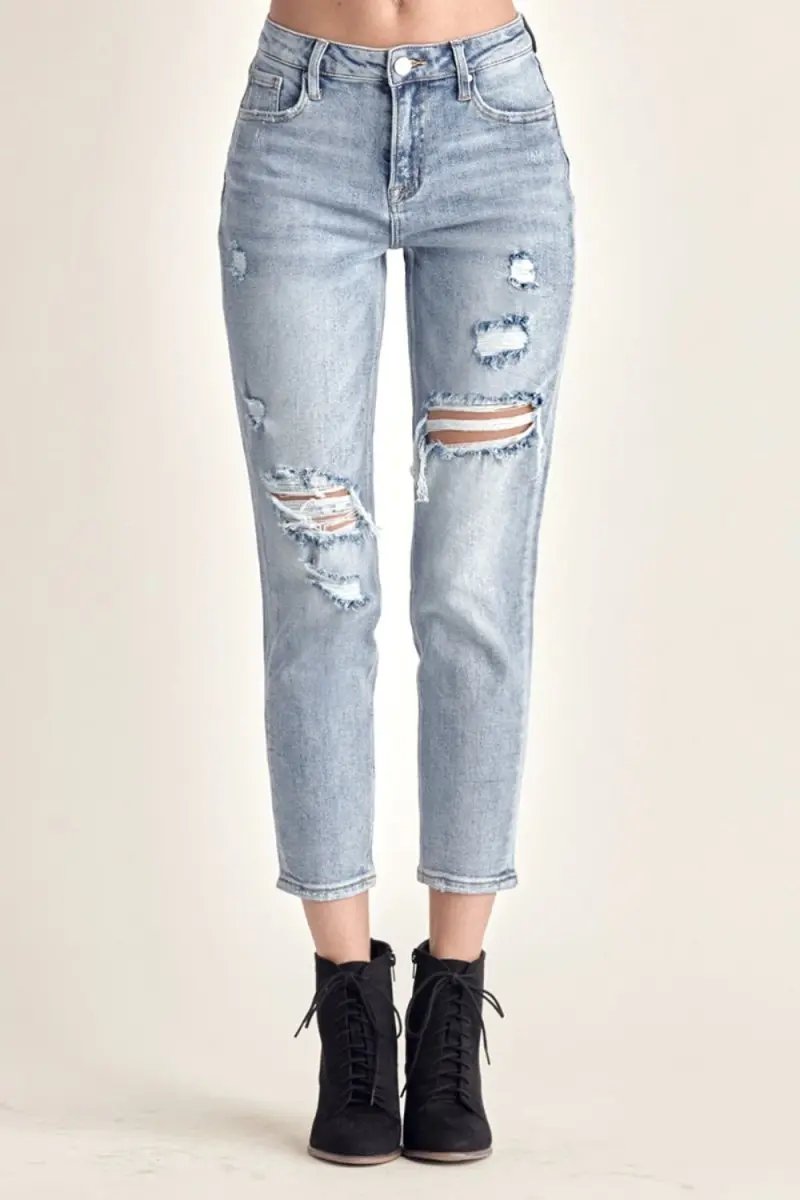 Shoes Trendsi RISEN Distressed Jeans Women's Trendy Slim Cropped Denim - USA Ship