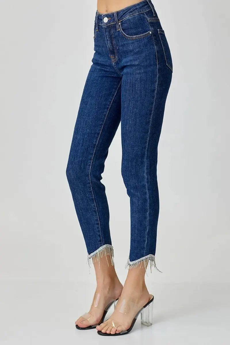 Women's Embellished Crop Skinny Jeans Jeans - Embellished Mid Rise - Crop Skinny