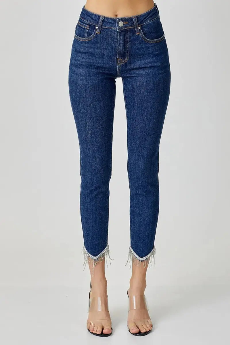 Women's Embellished Crop Skinny Jeans Jeans - Embellished Mid Rise - Crop Skinny