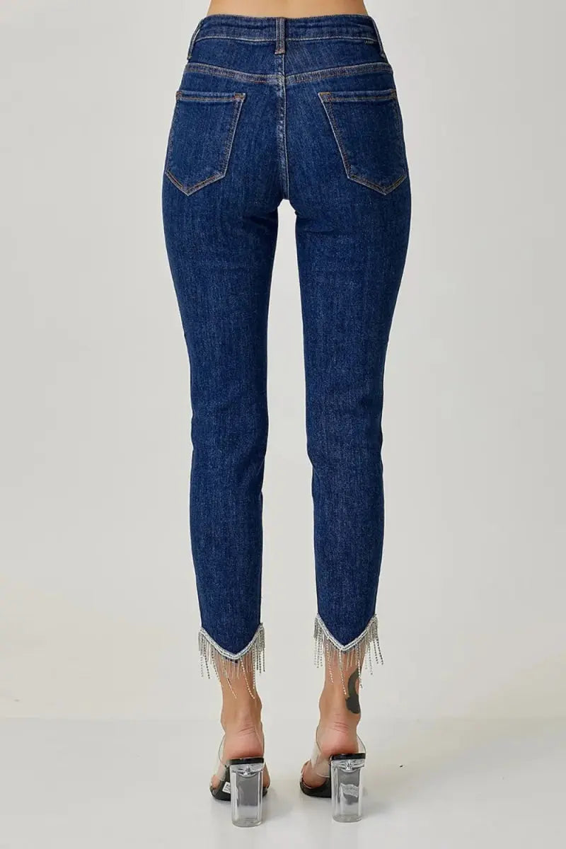 Women's Embellished Crop Skinny Jeans Jeans - Embellished Mid Rise - Crop Skinny