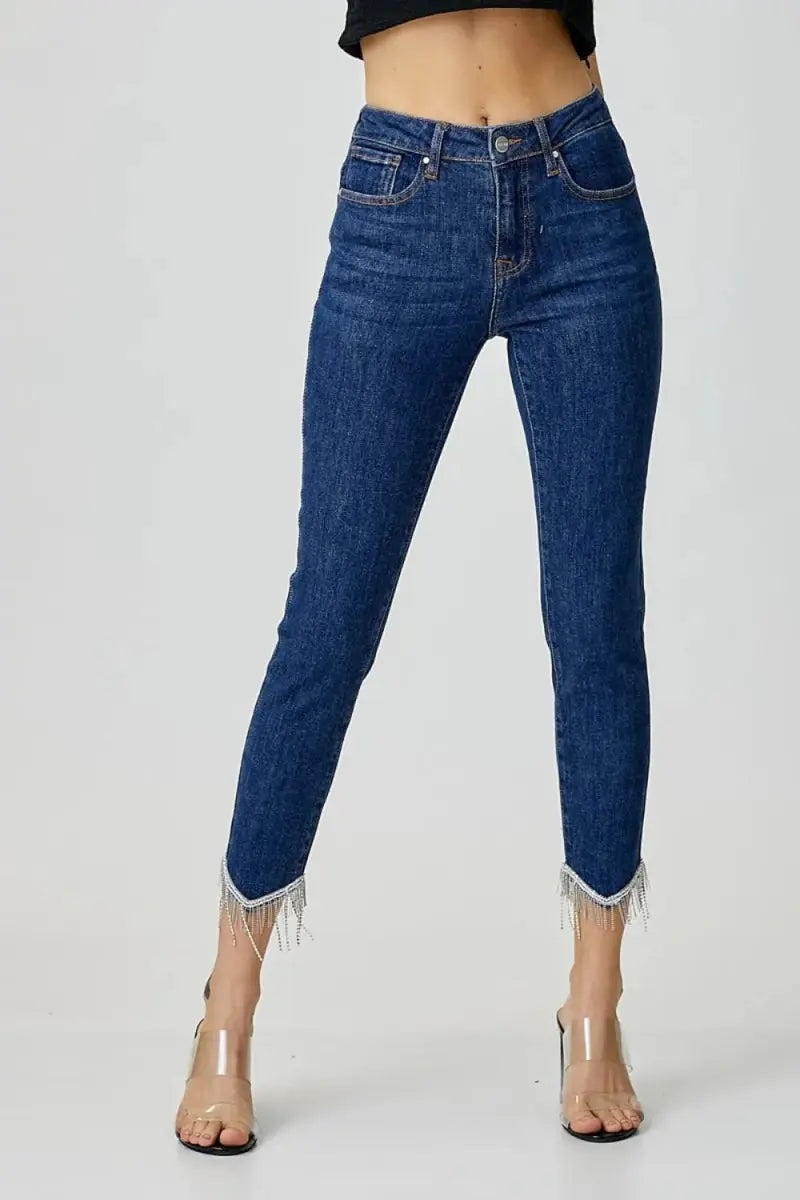 Women's Embellished Crop Skinny Jeans Jeans - Embellished Mid Rise - Crop Skinny