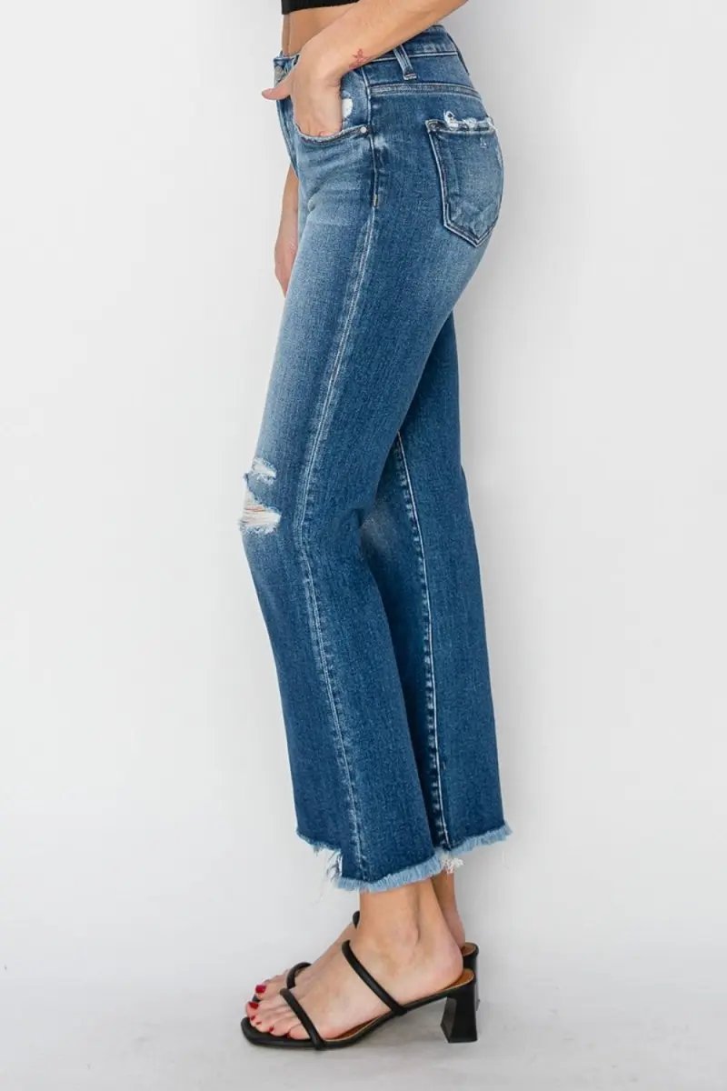 T-Shirts Trendsi RISEN Jeans Women's Everyday Frayed Hem Ankle Straight Jeans USA Ship