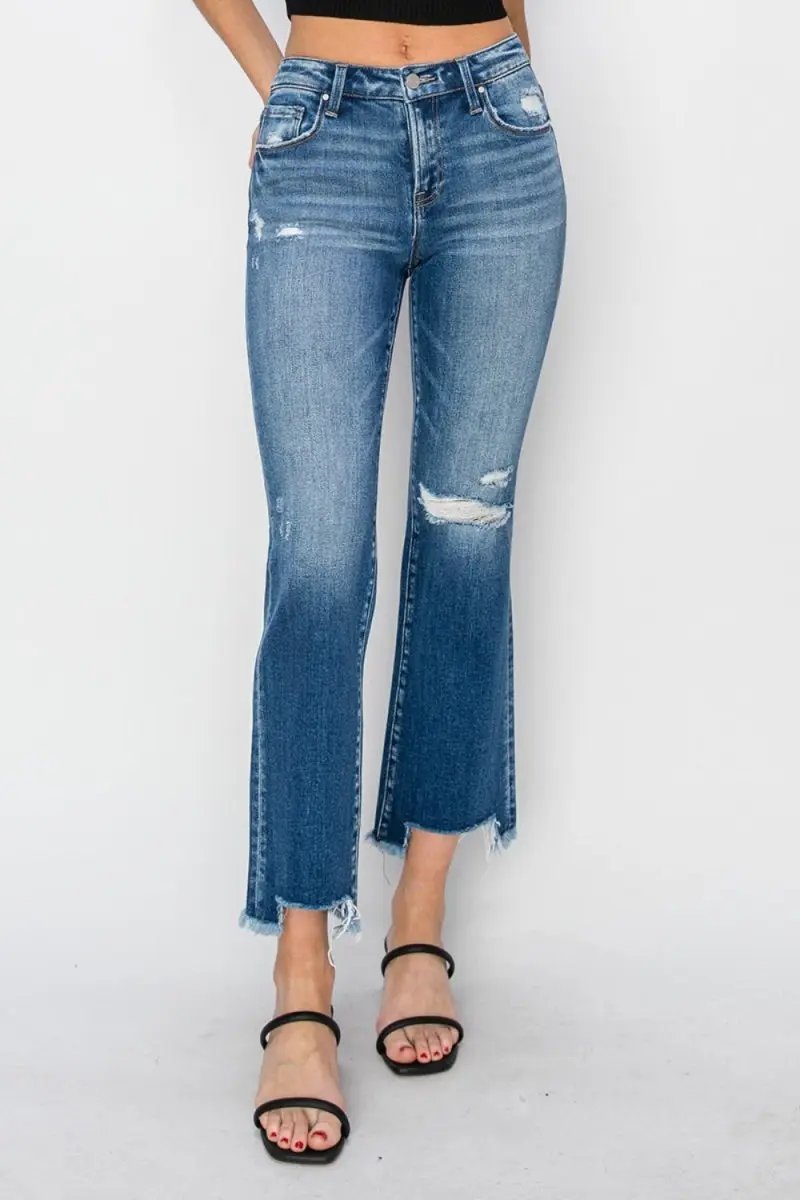 T-Shirts Trendsi RISEN Jeans Women's Everyday Frayed Hem Ankle Straight Jeans USA Ship