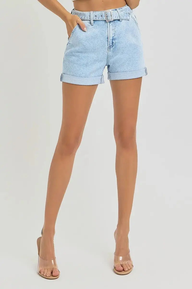 Denim Shorts - High Rise Roll Up - Plus Size