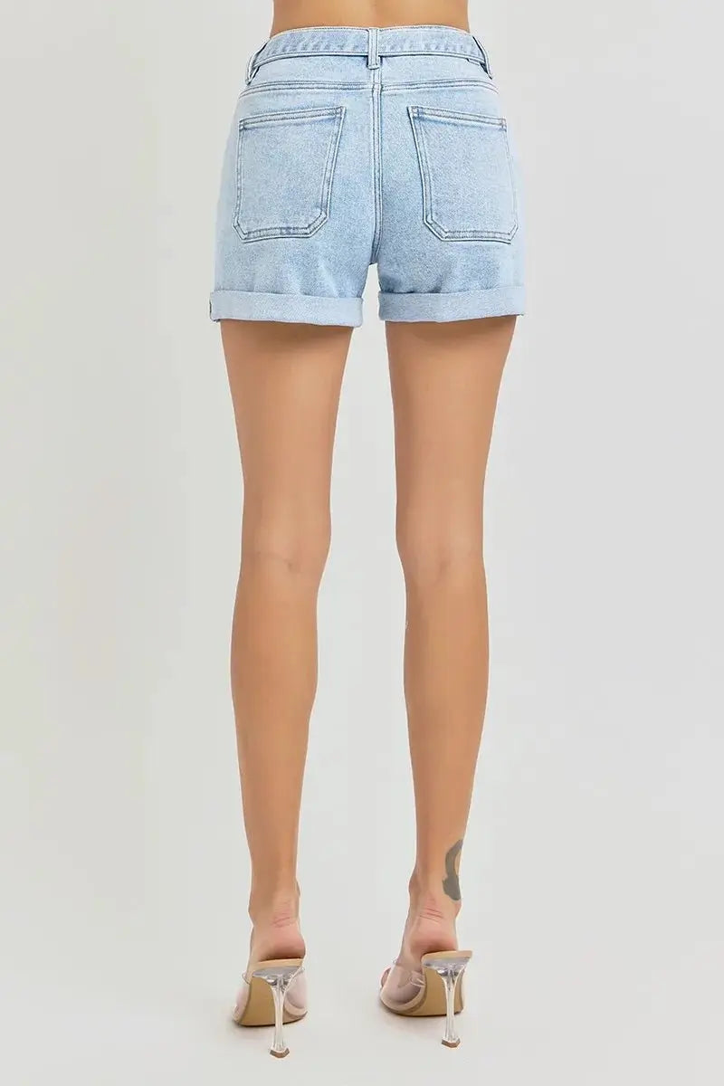 Denim Shorts - High Rise Roll Up - Plus Size