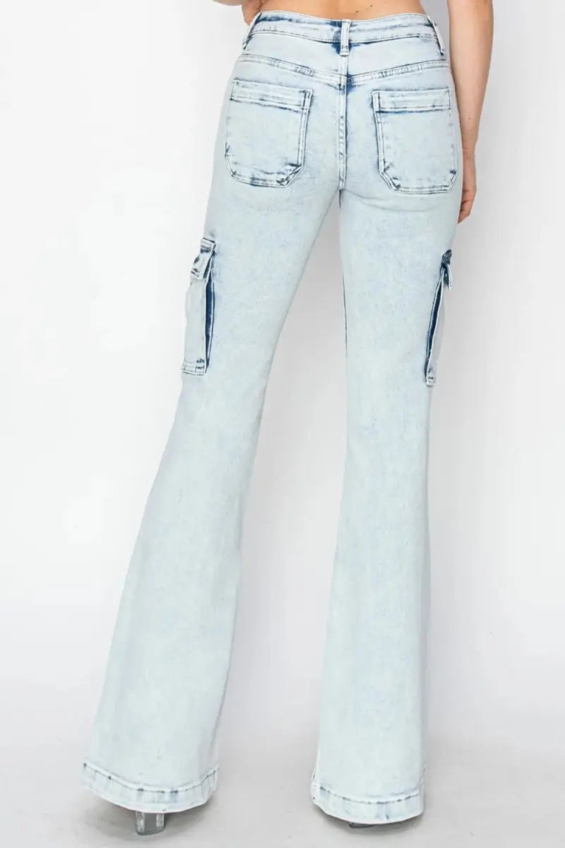 Women's Cargo Flare Jeans Cargo Jeans - High Rise Flattering Fit - Flare Denim