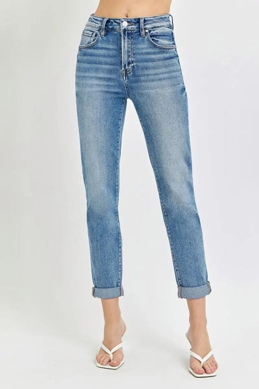 Shoes Trendsi Risen Jeans Mujer de tiro alto y bajo con dobladillo enrollado - Denim casual, Envío desde EE. UU.