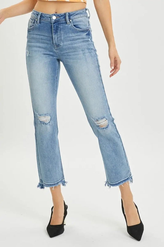 Suéteres Trendsi Jeans rotos RISEN Jeans de mezclilla de corte recto y tiro alto para mujer