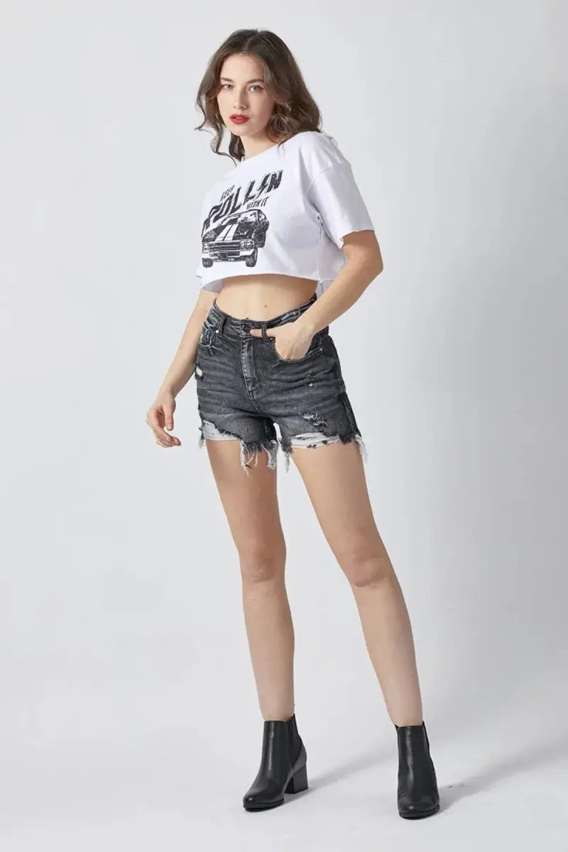 Women's Denim Shorts Denim Shorts - Distressed High Rise - Casual Comfy Fit