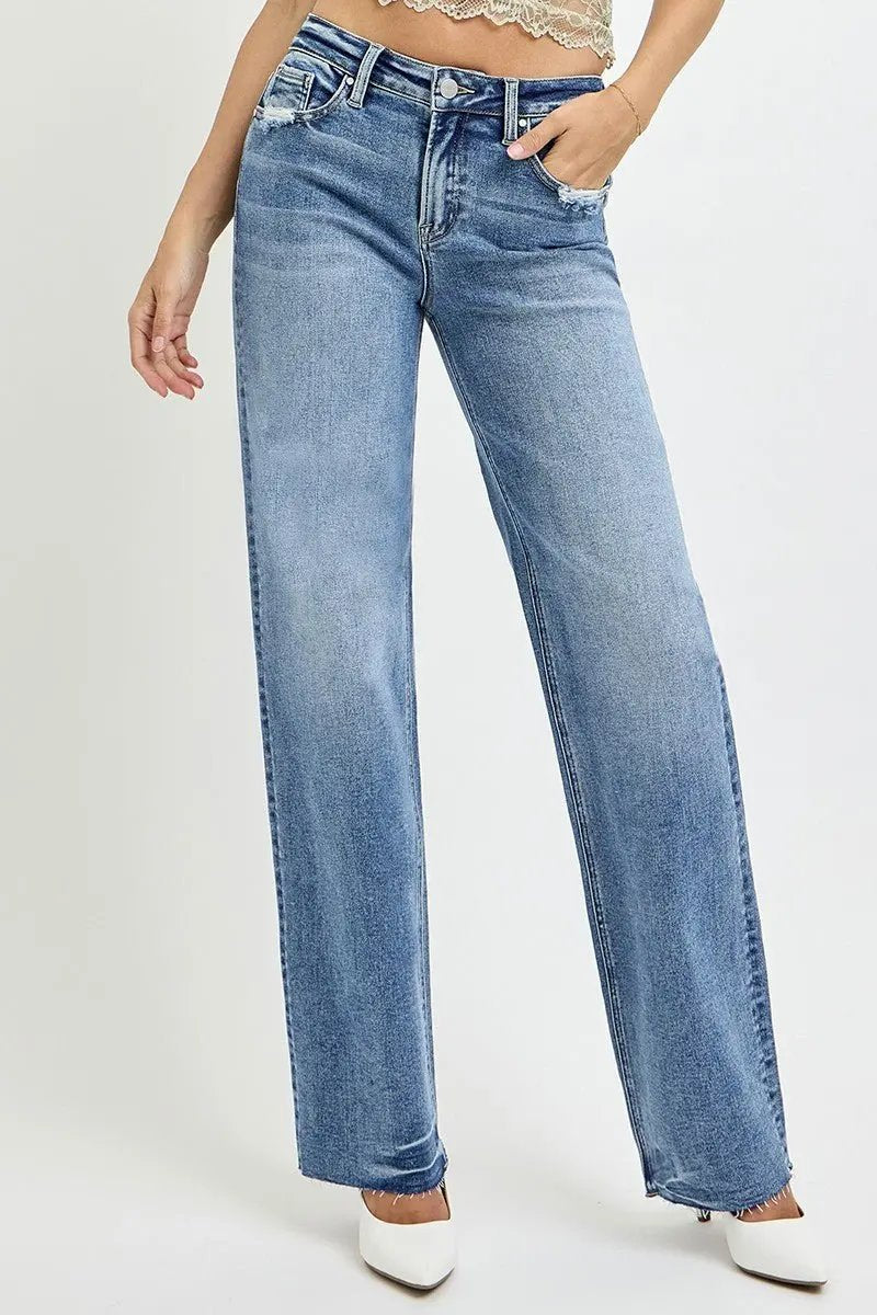 Women's Straight Leg Jeans Jeans - High Rise with Pockets - Everyday Straight Leg
