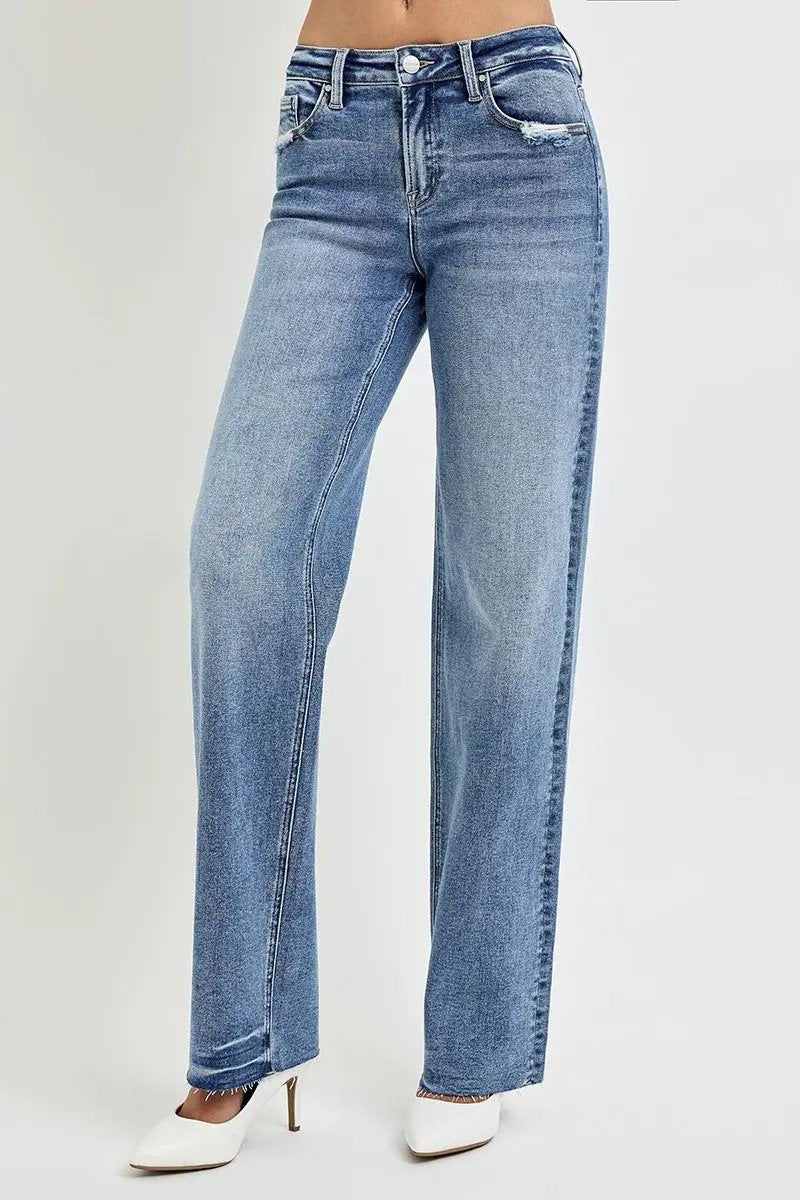 Women's Straight Leg Jeans Jeans - High Rise with Pockets - Everyday Straight Leg