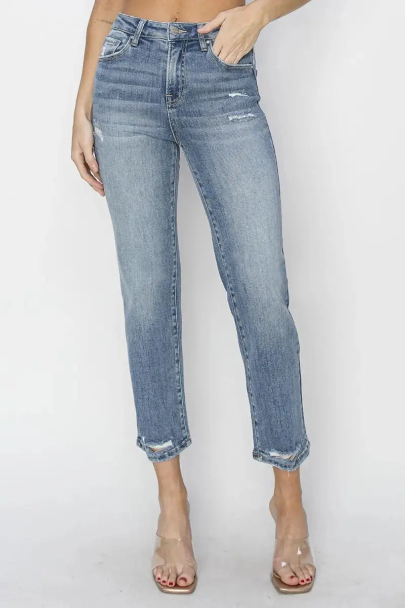 Women's Jeans Jeans - High Waist Distressed Cropped Slim Fit - Casual