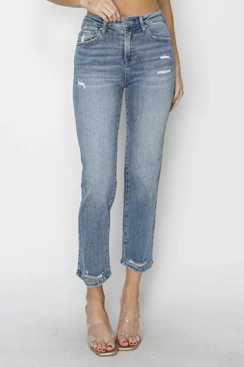 Women's Jeans Jeans - High Waist Distressed Cropped Slim Fit - Casual