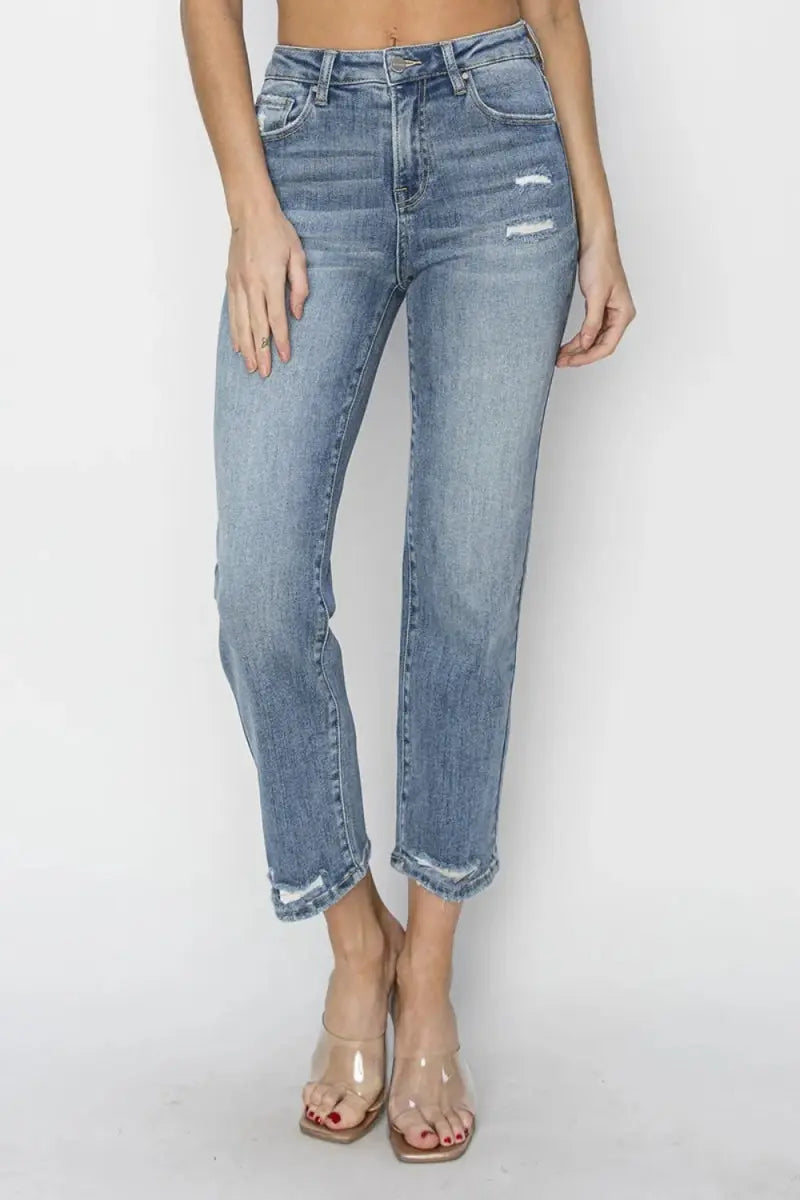 Women's Jeans Jeans - High Waist Distressed Cropped Slim Fit - Casual