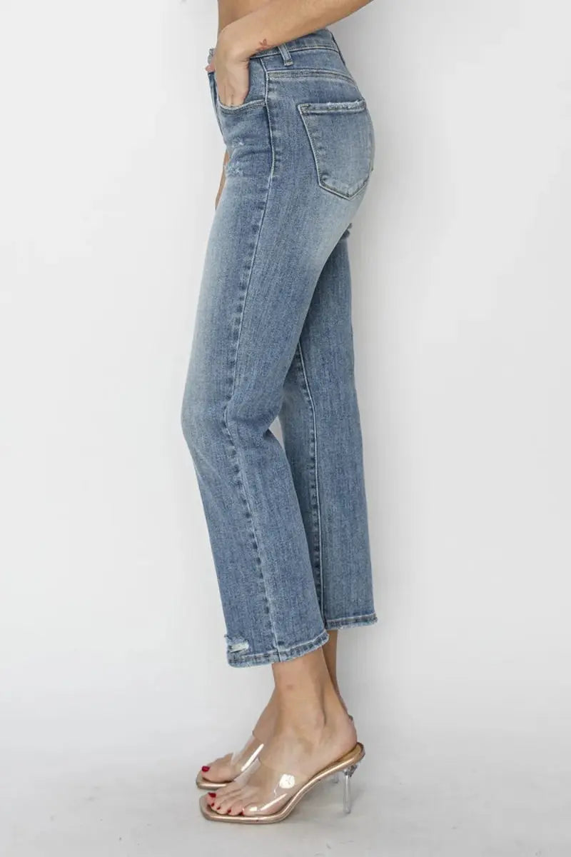 Women's Jeans Jeans - High Waist Distressed Cropped Slim Fit - Casual