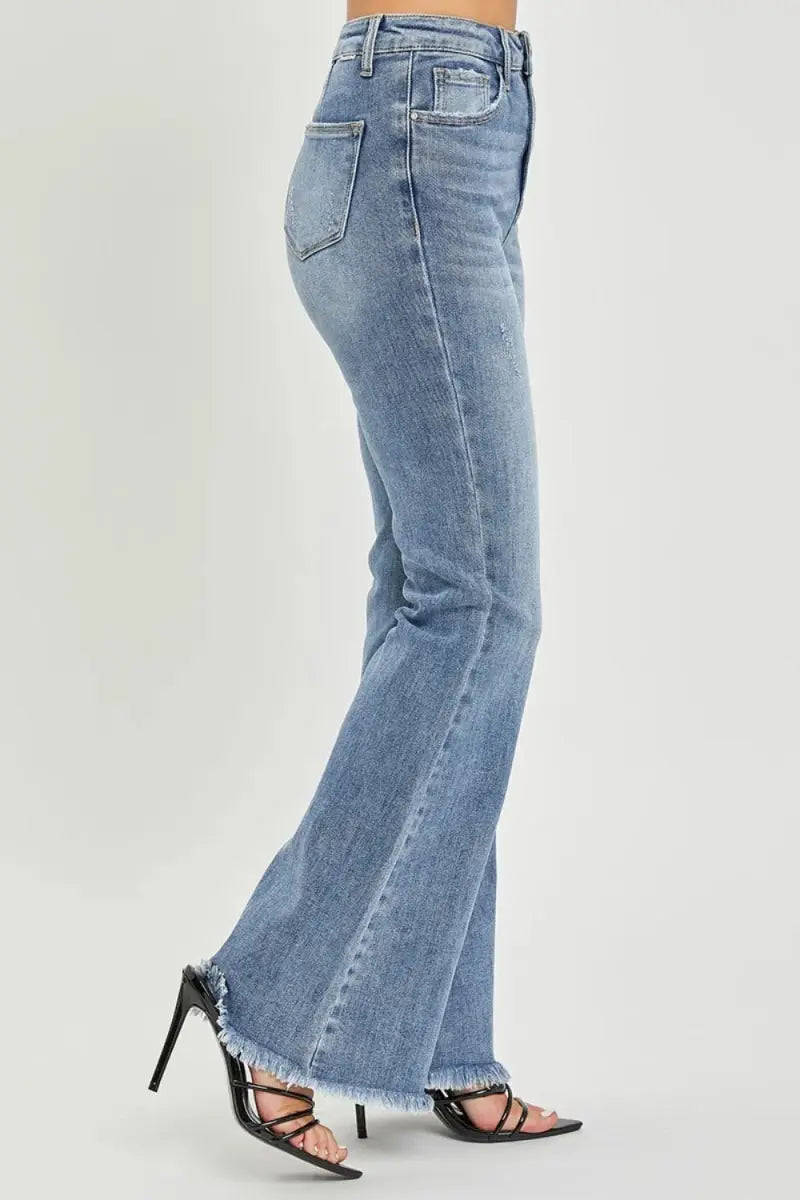 Flare Jeans - High Waist - Raw Hem Denim