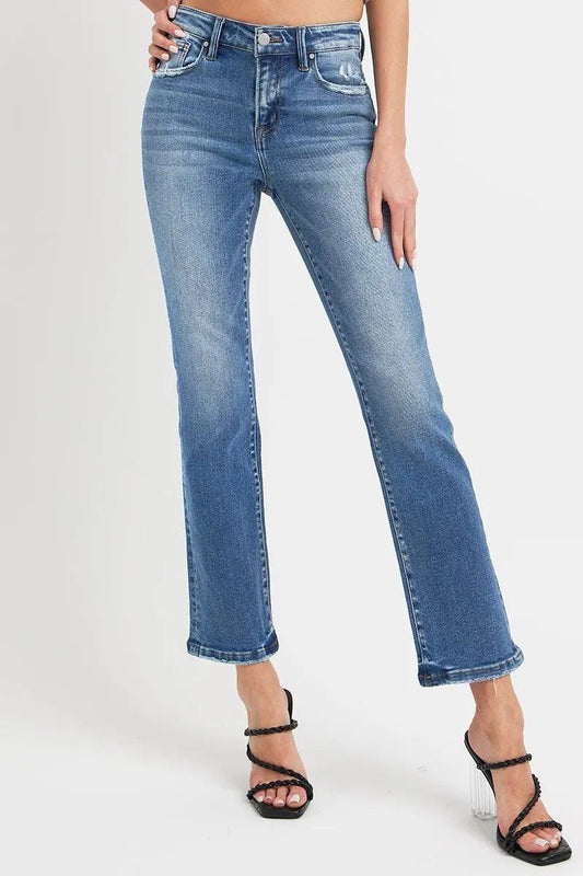 Tendencias de Jeans y Denim: Jeans de mezclilla RISEN para mujer, casuales, de pierna recta hasta el tobillo + bolsillos