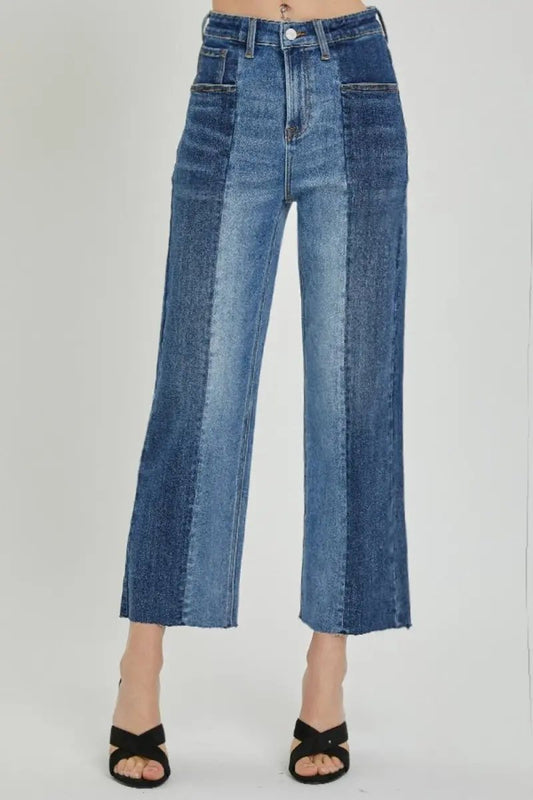 Chaquetas Trendsi RISEN Jeans bicolor para mujer, de mezclilla casual de tiro medio con bolsillos, envío desde EE. UU.