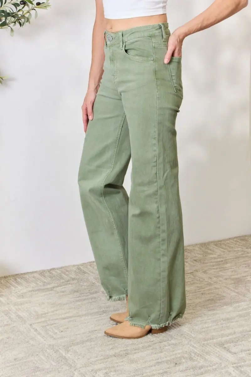 Accessories Trendsi RISEN Raw Hem Jeans Women's Casual Wide Leg Denim USA Ship