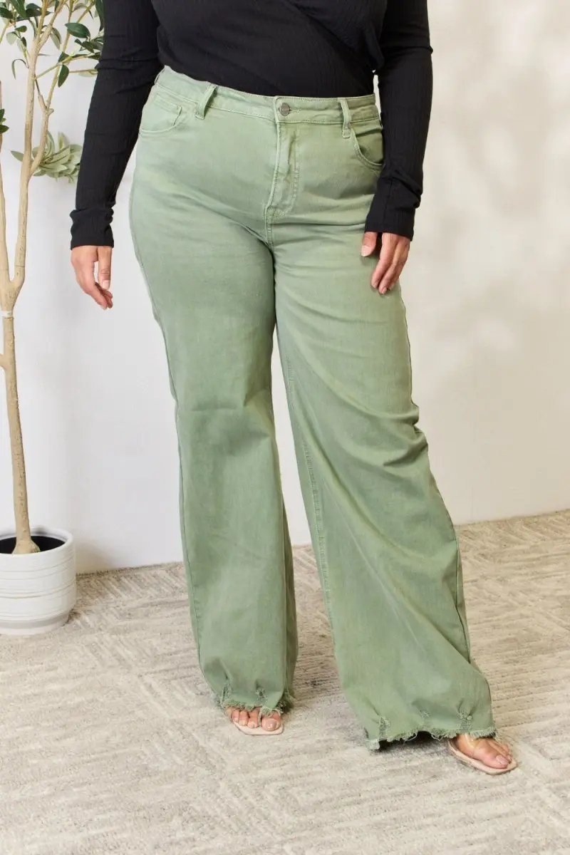 Accessories Trendsi RISEN Raw Hem Jeans Women's Casual Wide Leg Denim USA Ship