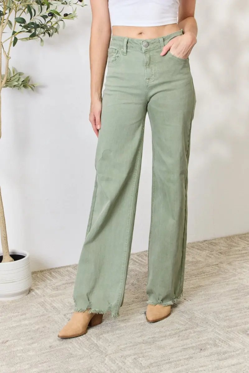 Accessories Trendsi RISEN Raw Hem Jeans Women's Casual Wide Leg Denim USA Ship