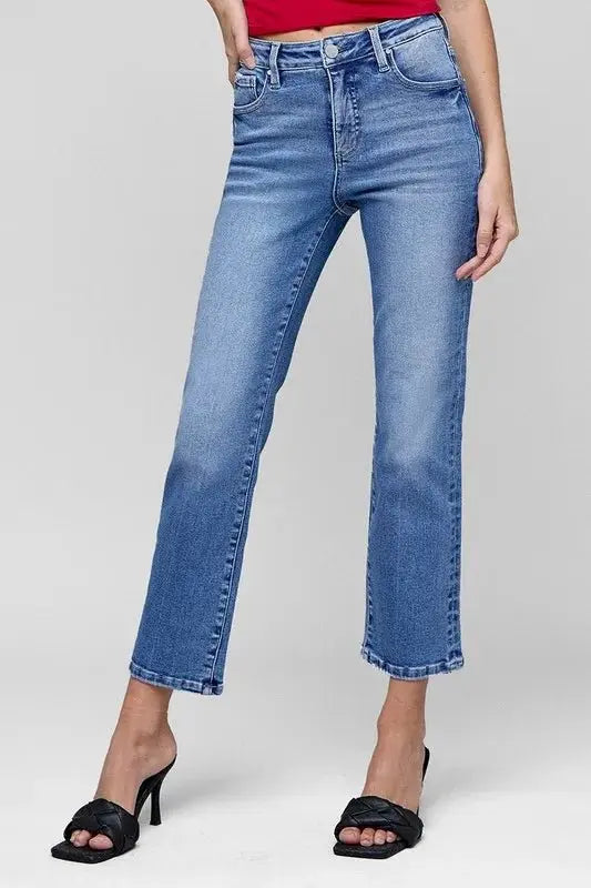 Trendsi High Rise Jeans Women's Plus Size Tummy Control Straight Leg Denim Jeans