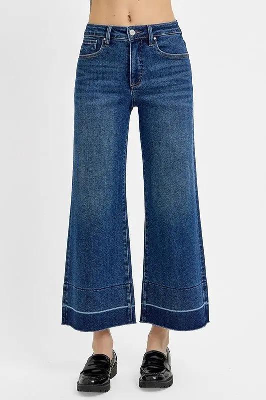 Women's Cropped Jeans Cropped Jeans - Tummy Control High Rise - Wide Hem Everyday