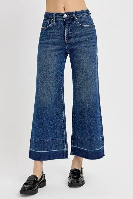 Women's Cropped Jeans Cropped Jeans - Tummy Control High Rise - Wide Hem Everyday
