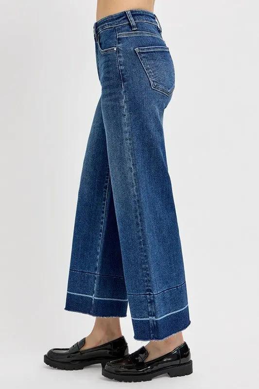 Women's Cropped Jeans Cropped Jeans - Tummy Control High Rise - Wide Hem Everyday
