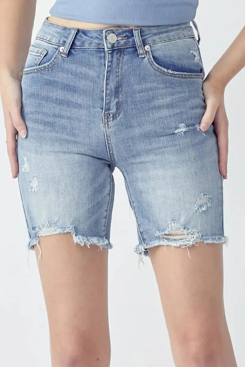 Women's Denim Shorts Denim Shorts - High Rise - Distressed Style