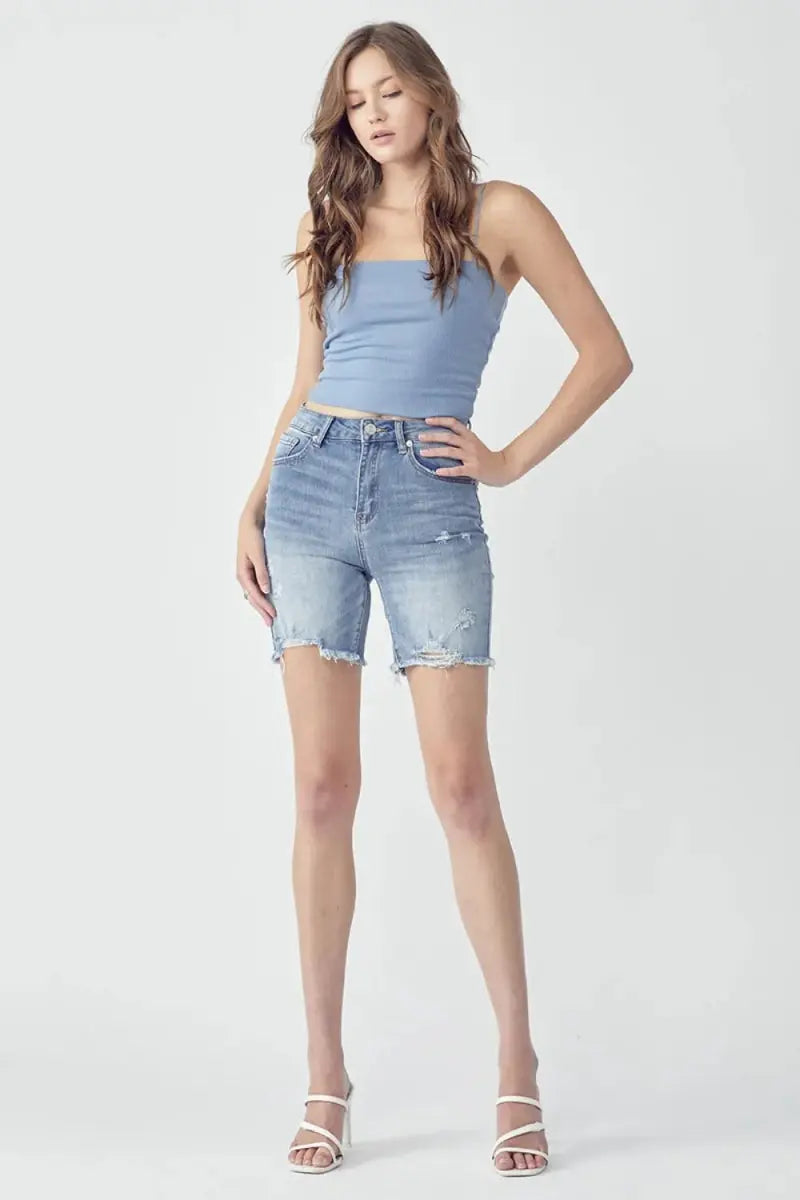 Women's Denim Shorts Denim Shorts - High Rise - Distressed Style