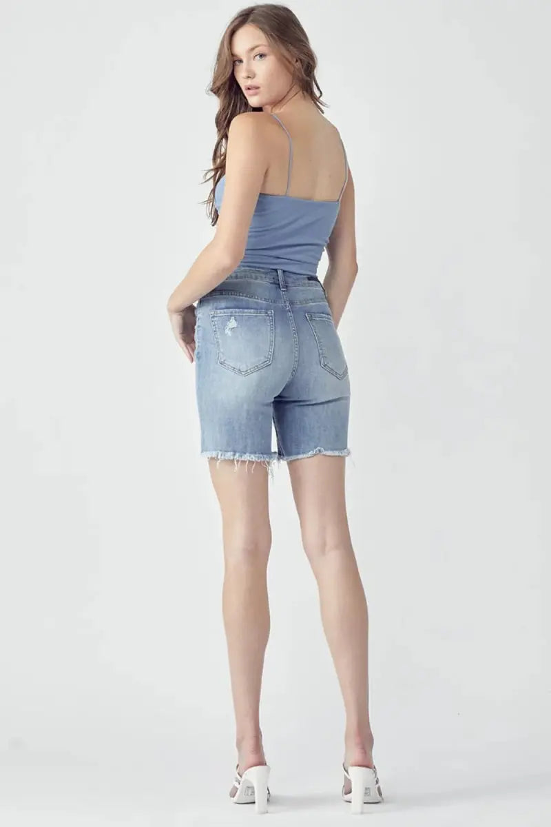 Women's Denim Shorts Denim Shorts - High Rise - Distressed Style