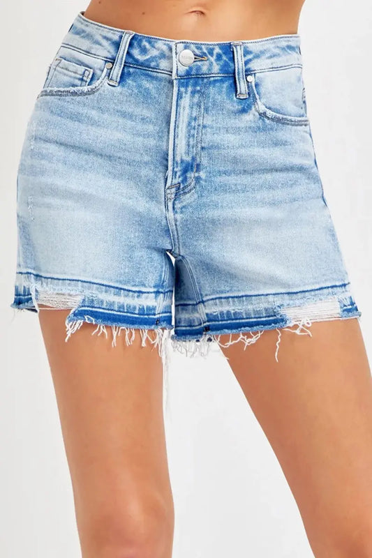 Pantalones cortos vaqueros para mujer Pantalones cortos vaqueros - Talle alto con dobladillo desgastado - Casual Verano