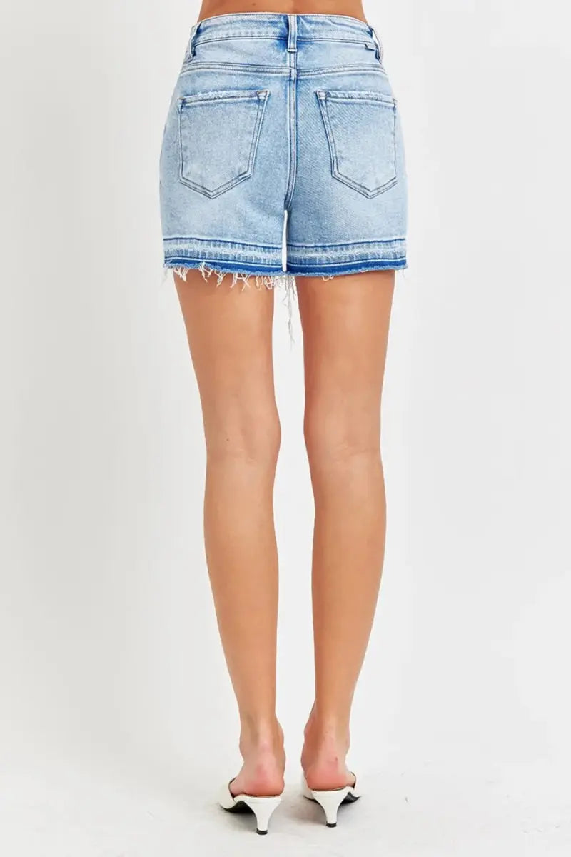 Women's Denim Shorts Denim Shorts - High Rise Distressed Hem - Casual Summer