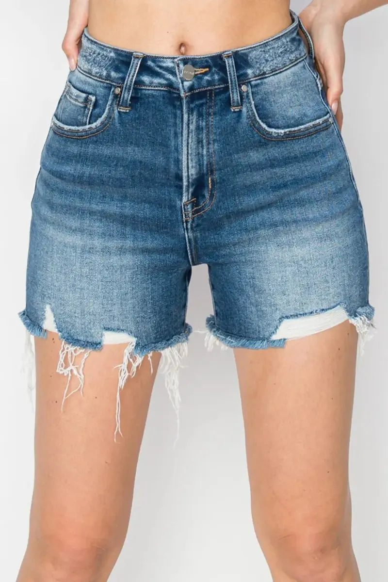 Women's Denim Shorts Denim Shorts - High Rise Distressed Raw Hem - Women's Casual
