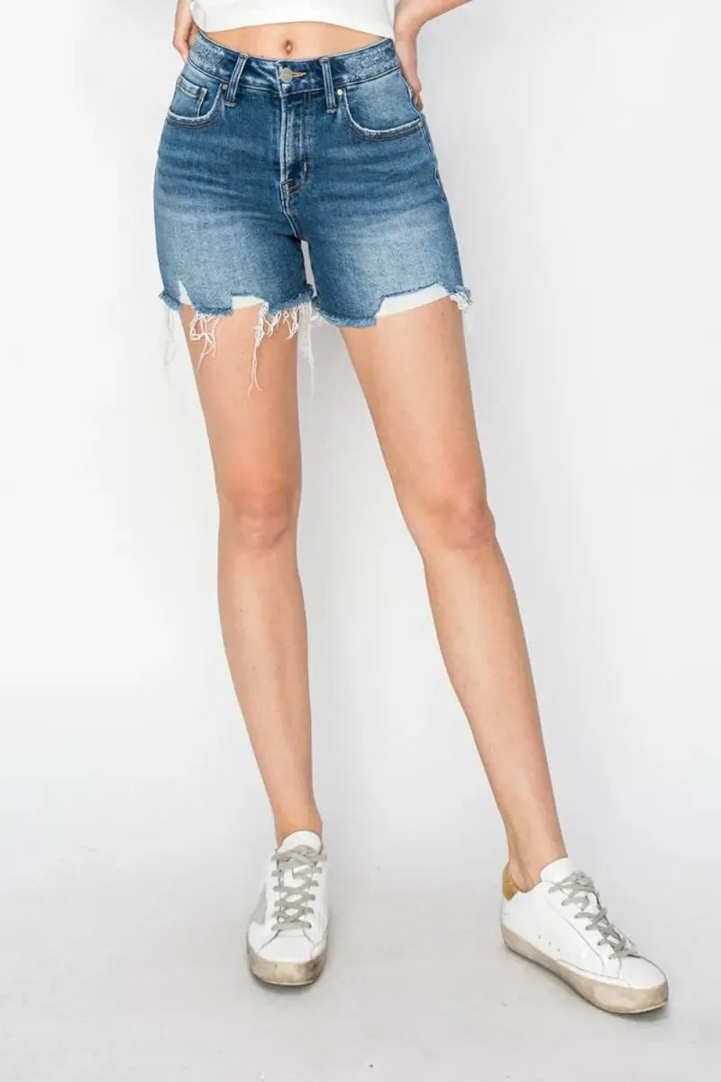 Women's Denim Shorts Denim Shorts - High Rise Distressed Raw Hem - Women's Casual