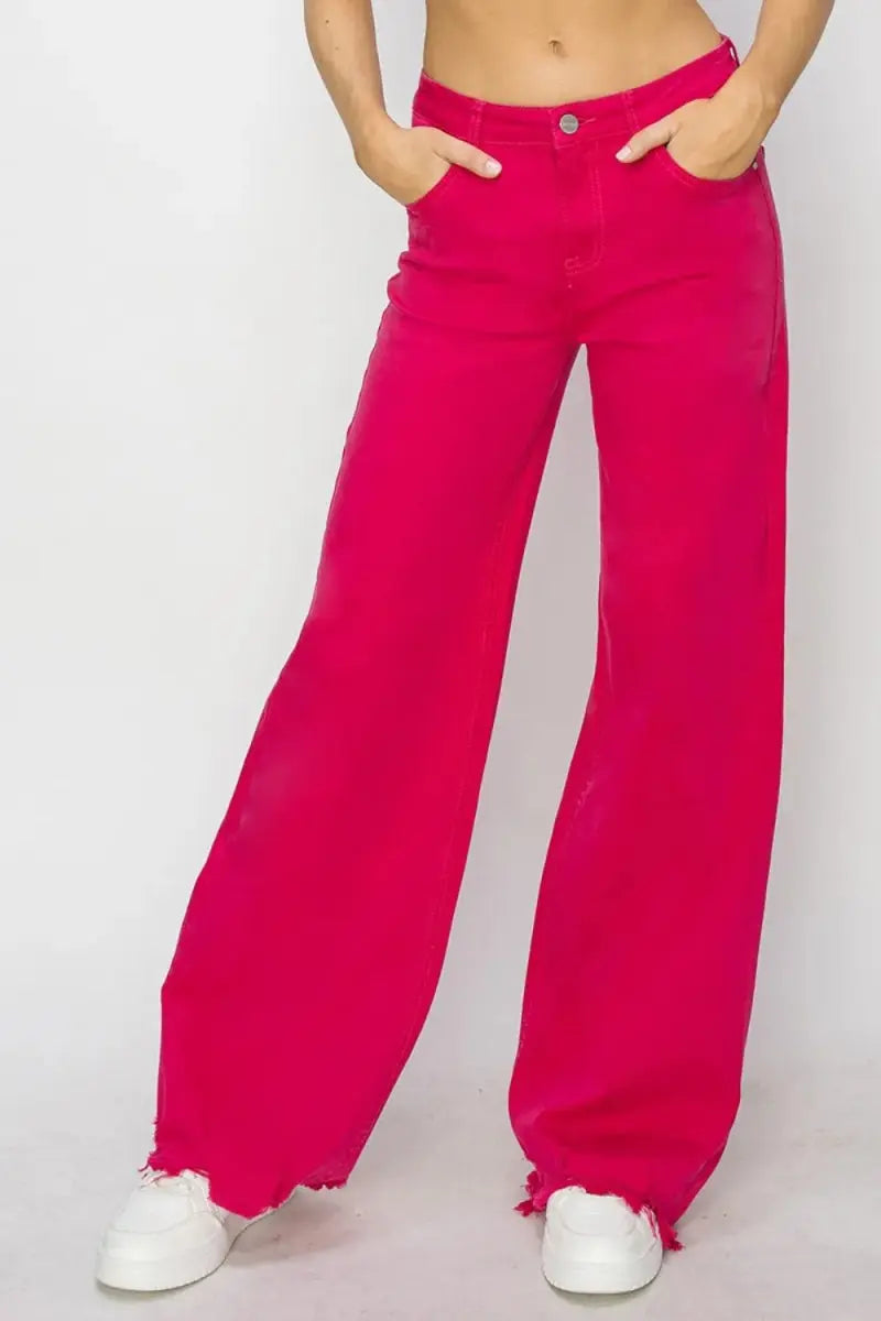 T-Shirts Trendsi High Rise Wide Leg Jeans Women's Trendy Casual Denim - Comfy Fit