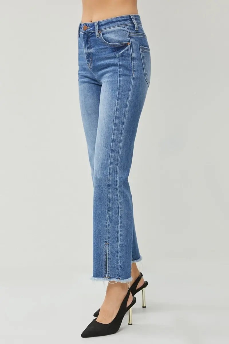 Accessories Trendsi High Waist Jeans Women's Casual Raw Hem Slit Straight Leg Denim