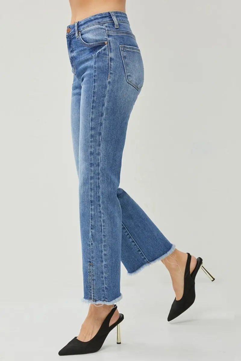 Accessories Trendsi High Waist Jeans Women's Casual Raw Hem Slit Straight Leg Denim