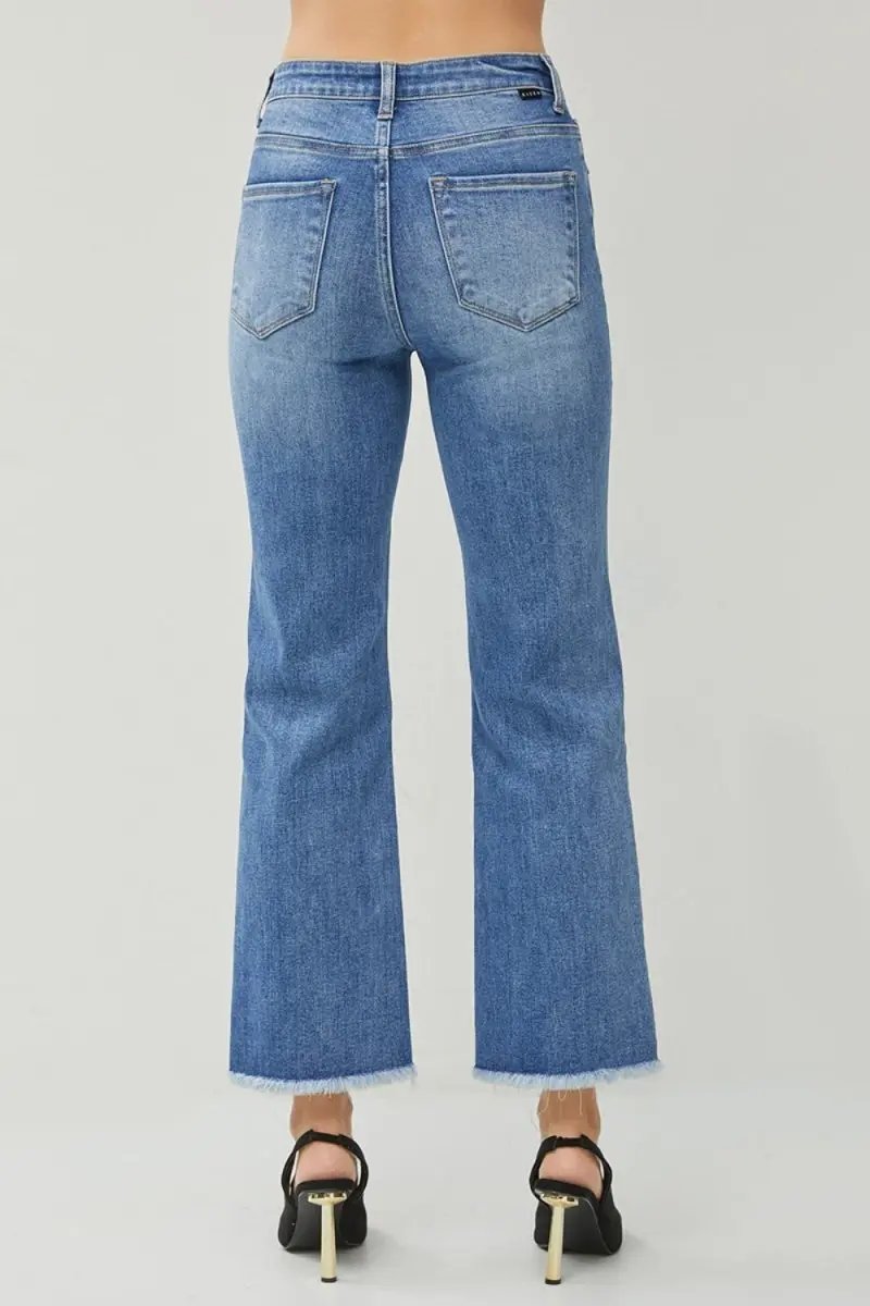 Accessories Trendsi High Waist Jeans Women's Casual Raw Hem Slit Straight Leg Denim