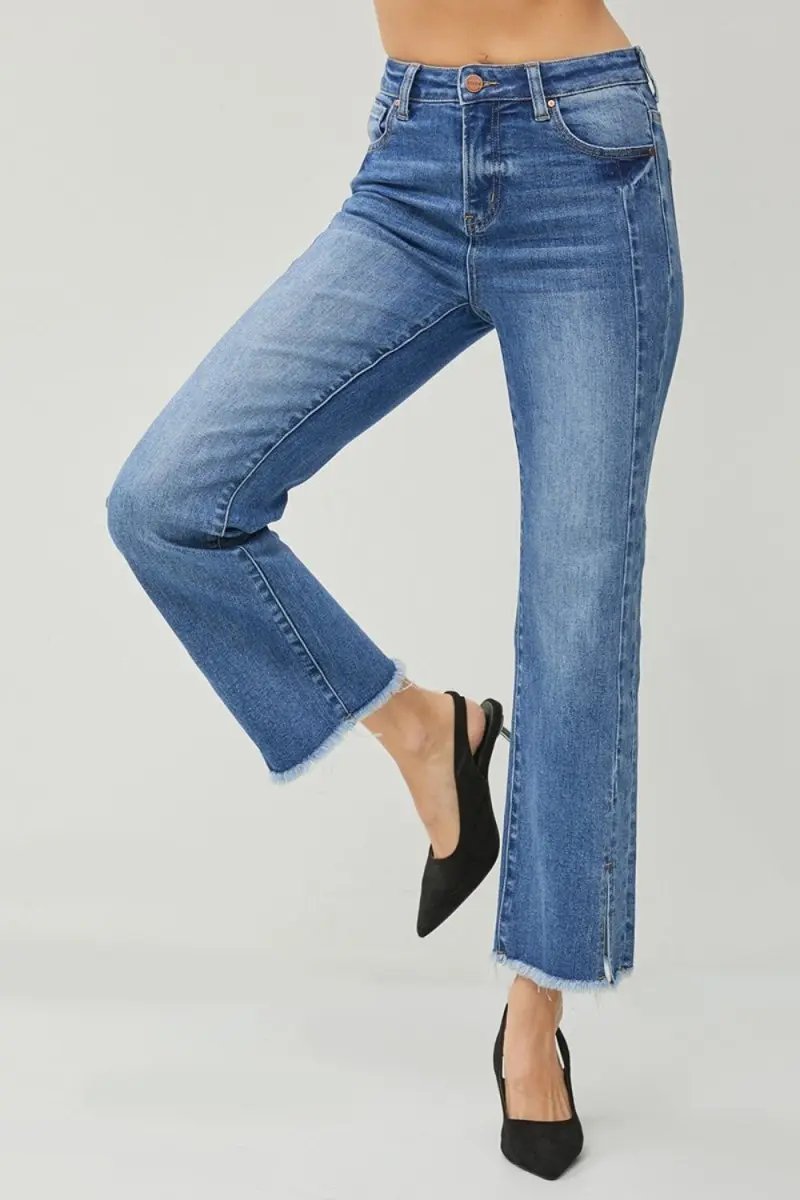 Accessories Trendsi High Waist Jeans Women's Casual Raw Hem Slit Straight Leg Denim