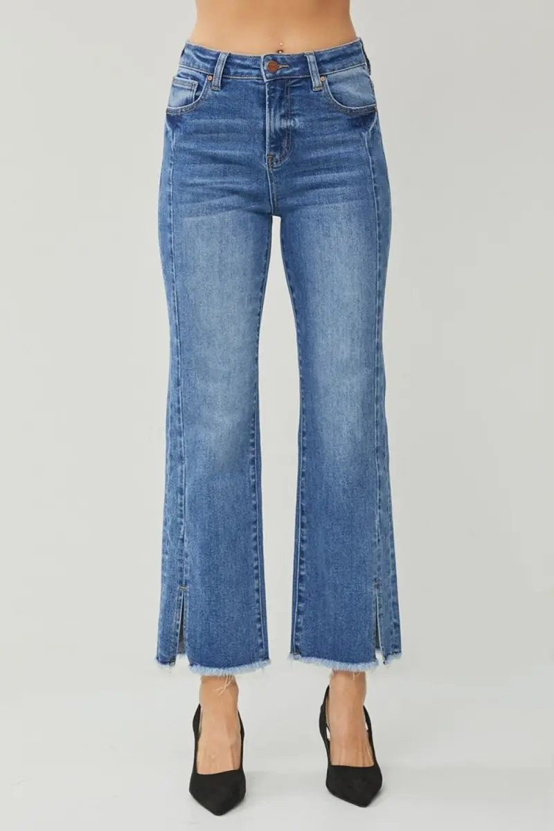 Accessories Trendsi High Waist Jeans Women's Casual Raw Hem Slit Straight Leg Denim