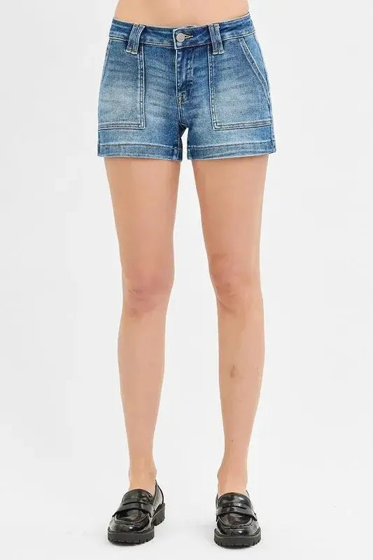 Women's Denim Shorts Low Rise Patch Pocket | Trendsi