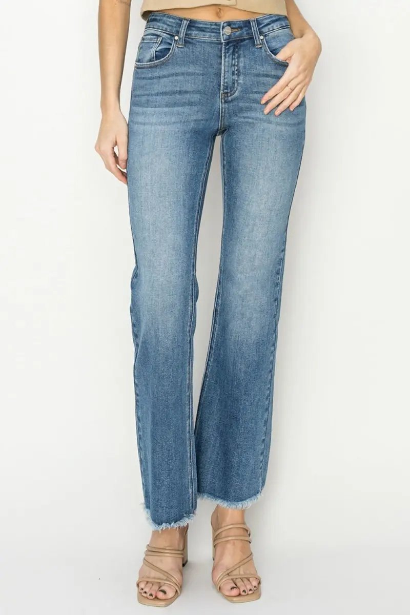 Women's Jeans Jeans - Mid-Rise Frayed Hem Comfort Fit - Bootcut