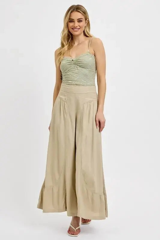 Trendsi Shirring Wide Leg Pants Women's Casual Flowy Trousers USA Ship