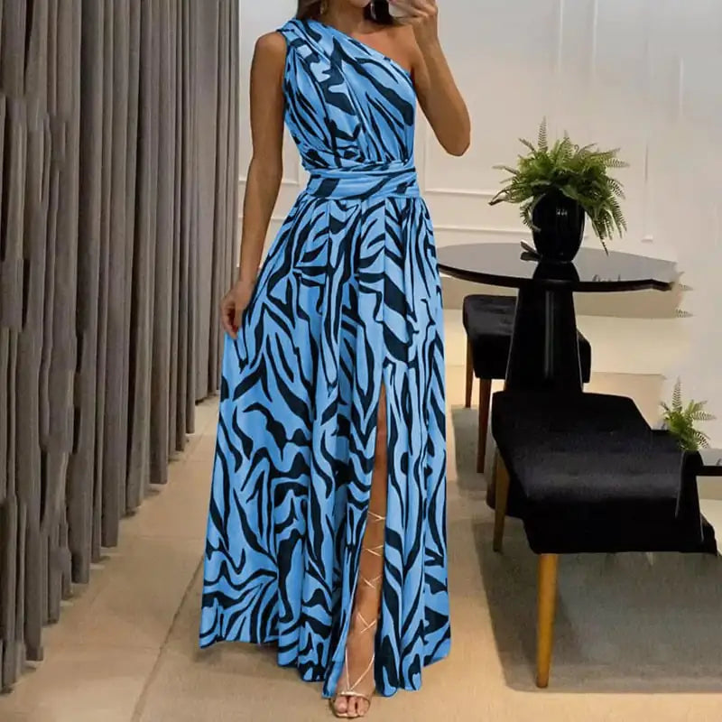 Sleeveless Printed Long Dress with Exposed Back for Women