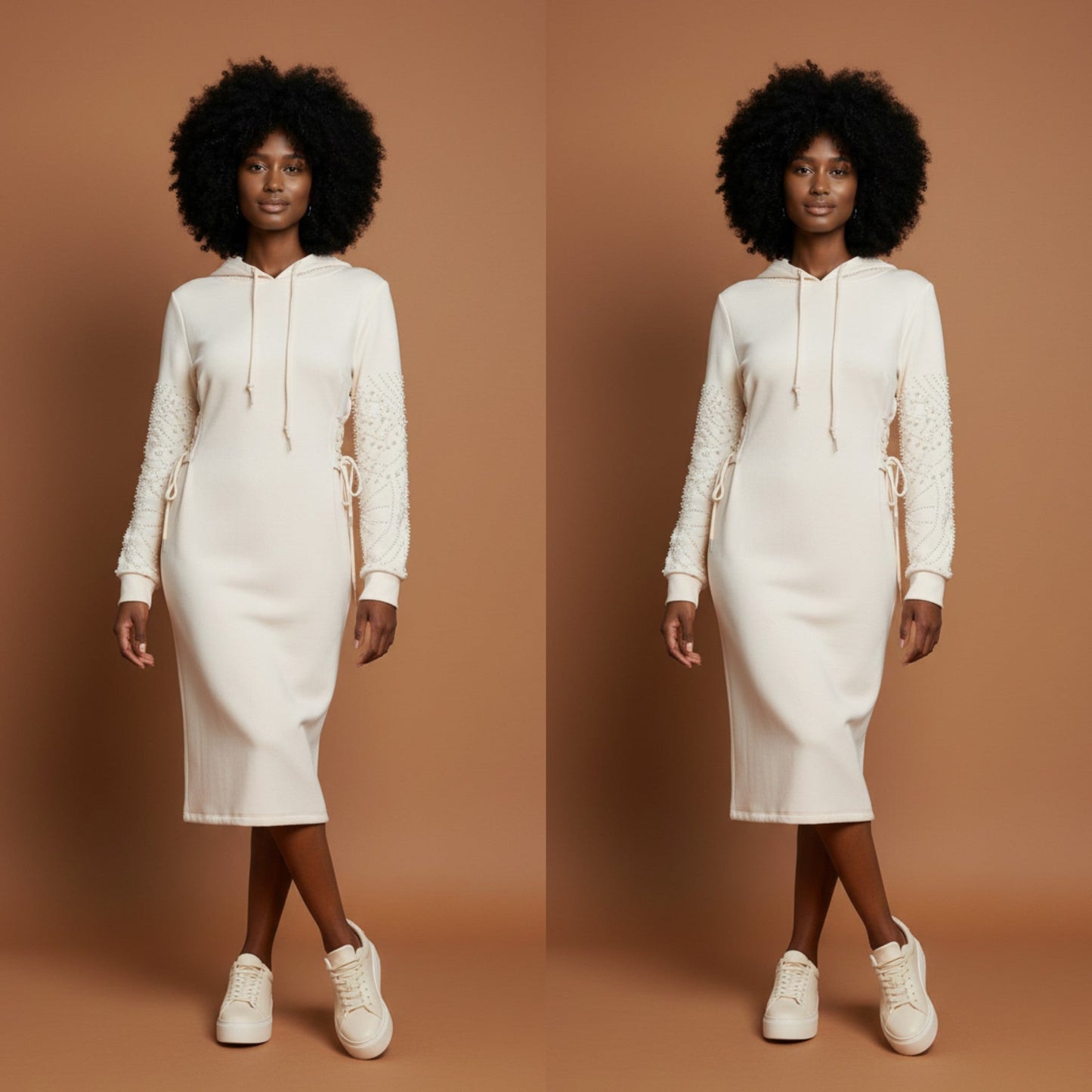 Ivory Pearl Hoodie Dress