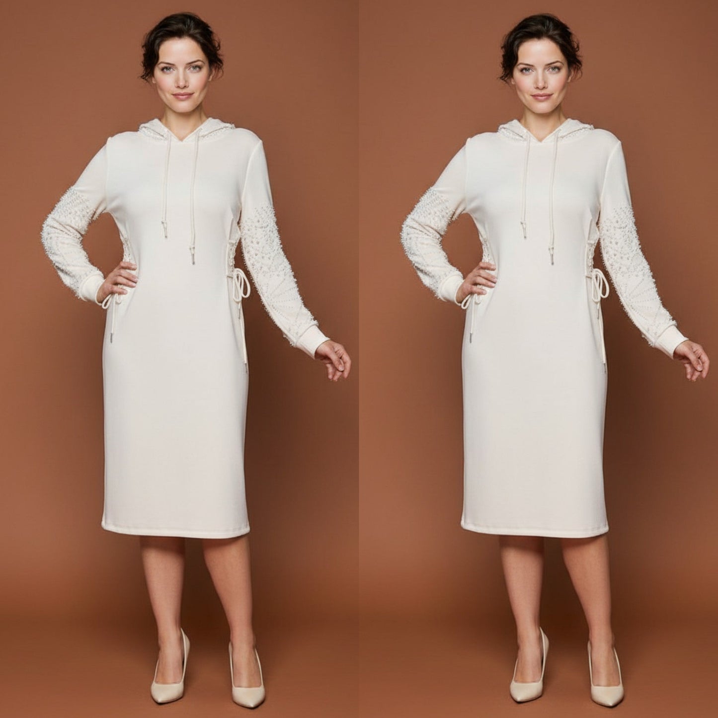 Ivory Pearl Hoodie Dress